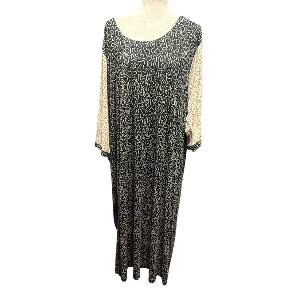 Ulla Popken Long Sleeve Maxi Dress Abstract Print Size 26/28 Work Church
